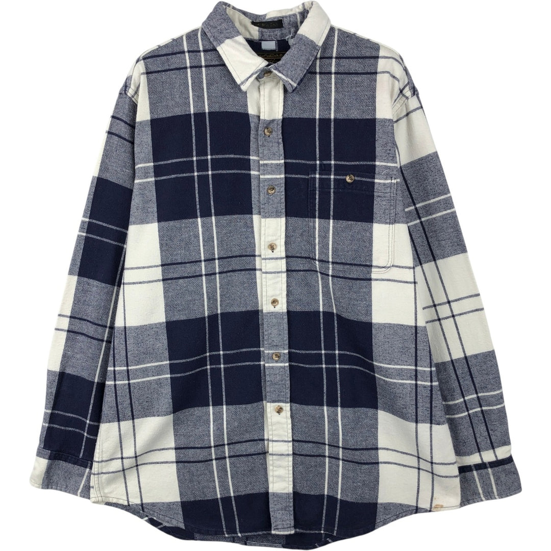 70s-80'S Eddie Bauer Black Tag Long-Sleeve Flannel Check Shirt, Men's Size L (Equivalent), Vintage unclear Navy blue Vintage Second Hand