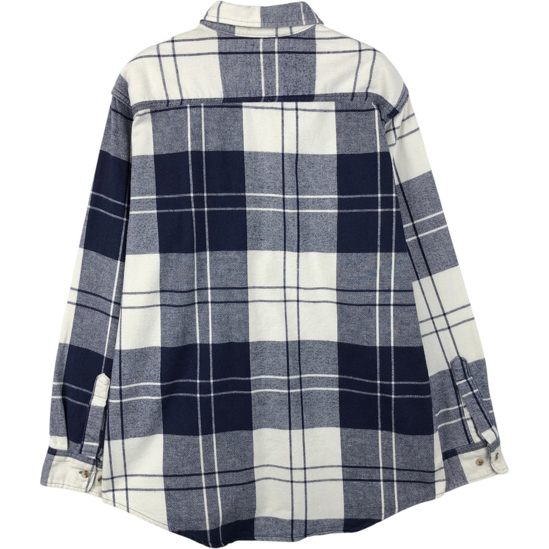 70s-80'S Eddie Bauer Black Tag Long-Sleeve Flannel Check Shirt, Men's Size L (Equivalent), Vintage unclear Navy blue Vintage Second Hand