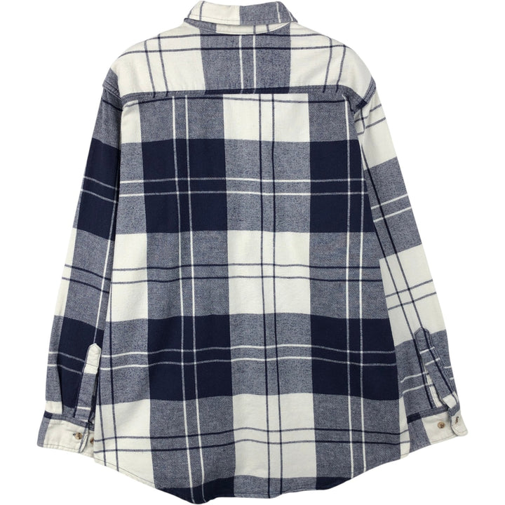 70s-80'S Eddie Bauer Black Tag Long-Sleeve Flannel Check Shirt, Men's Size L (Equivalent), Vintage unclear Navy blue Vintage Second Hand
