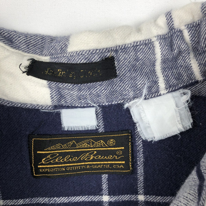 70s-80'S Eddie Bauer Black Tag Long-Sleeve Flannel Check Shirt, Men's Size L (Equivalent), Vintage unclear Navy blue Vintage Second Hand