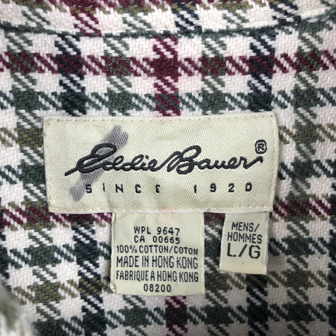 Eddie Bauer Long Sleeve Button Down Flannel Check Shirt, Men's Size L cotton Beige type Vintage Second Hand