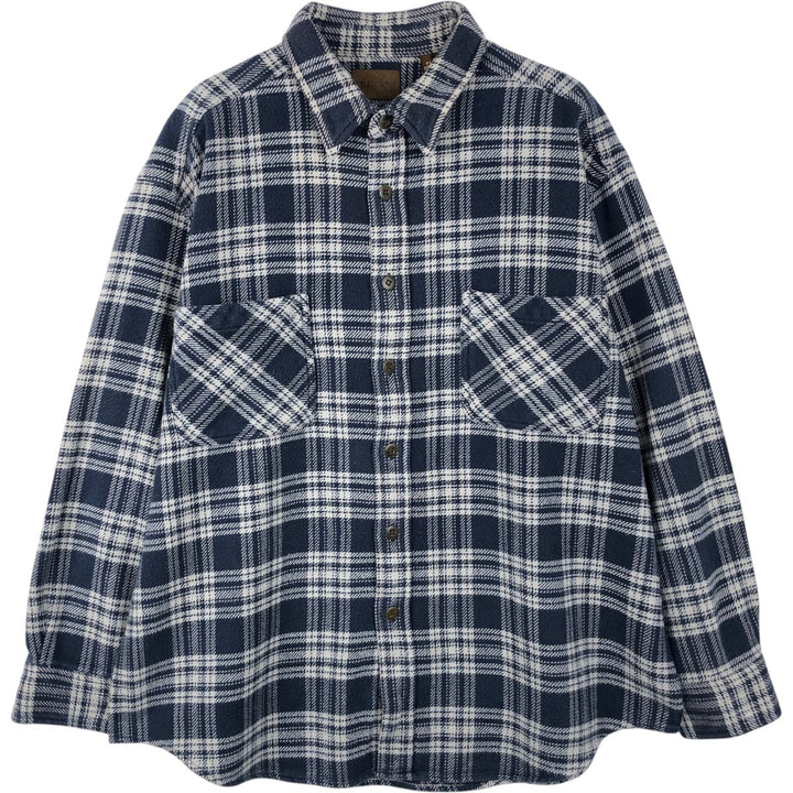 90s-00'S Vintage St. John's Bay Long Sleeve Heavy Flannel Check Shirt, Men's Size XL cotton navy blue type Vintage Second Hand