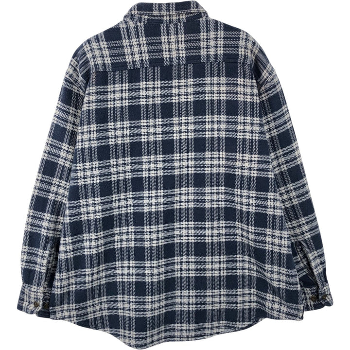 90s-00'S Vintage St. John's Bay Long Sleeve Heavy Flannel Check Shirt, Men's Size XL cotton navy blue type Vintage Second Hand