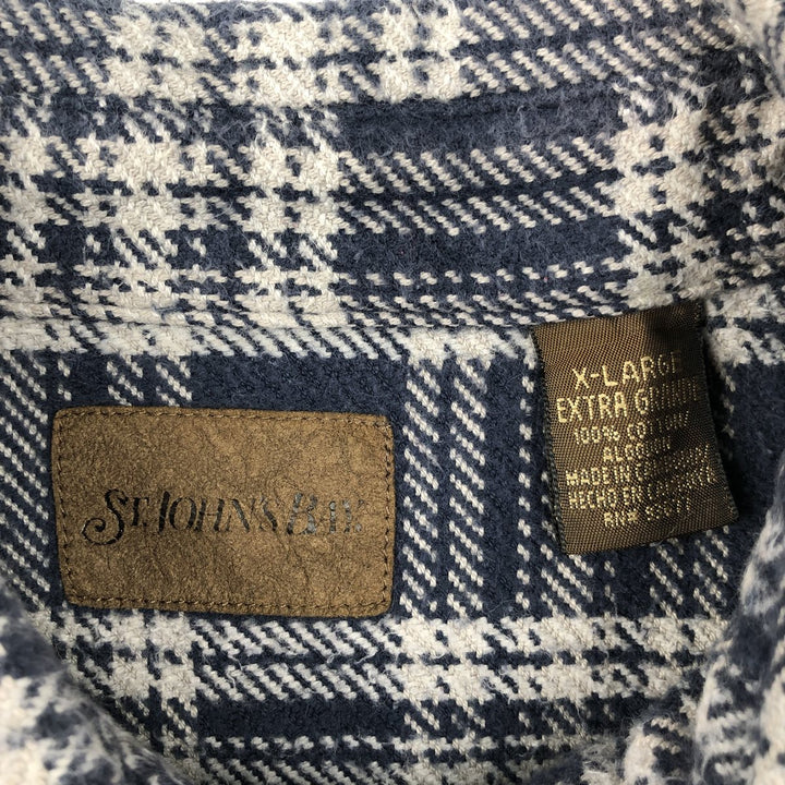 90s-00'S Vintage St. John's Bay Long Sleeve Heavy Flannel Check Shirt, Men's Size XL cotton navy blue type Vintage Second Hand