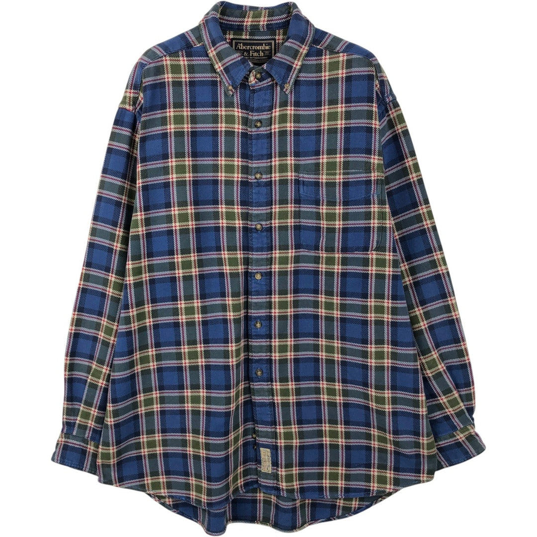 Abercrombie and Fitch long-sleeved button-down flannel check shirt, men's size M (approx.) cotton navy blue type Vintage Second Hand