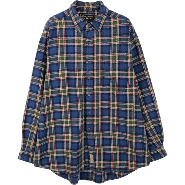 Abercrombie and Fitch long-sleeved button-down flannel check shirt, men's size M (approx.) cotton navy blue type Vintage Second Hand
