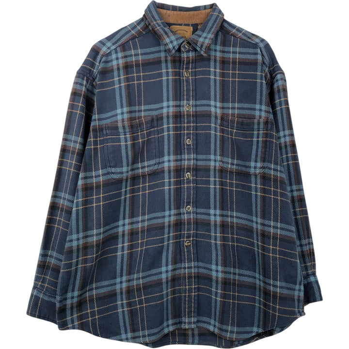 St. John's Bay Heavyweight Long-Sleeve Flannel Check Shirt, Men's Size XL (approx.) cotton navy blue type Vintage Second Hand