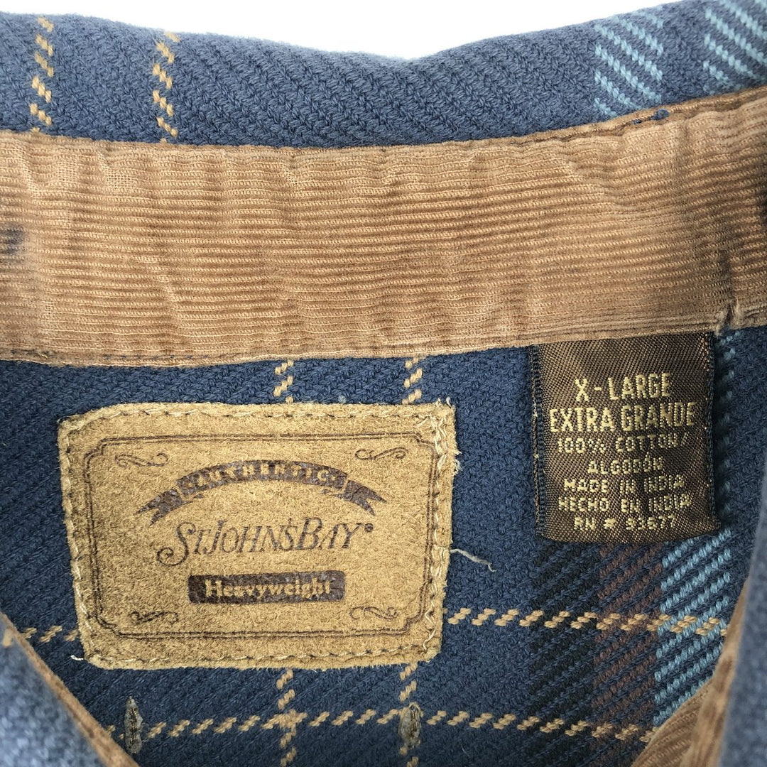 St. John's Bay Heavyweight Long-Sleeve Flannel Check Shirt, Men's Size XL (approx.) cotton navy blue type Vintage Second Hand
