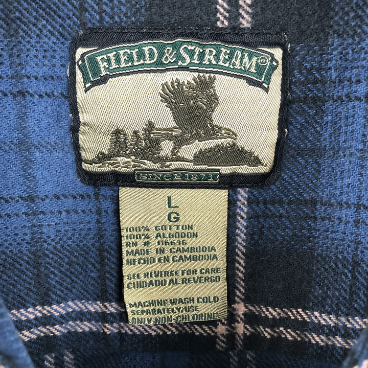 FIELD and STREAM Long Sleeve Flannel Check Shirt, Men's Size L cotton blue type Vintage Second Hand