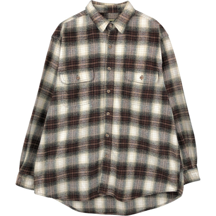 FIELD and STREAM Long Sleeve Heavy Flannel Check Shirt, Men's Size XL cotton brown type Vintage Second Hand