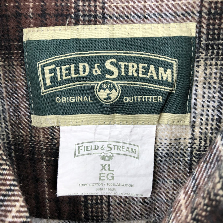 FIELD and STREAM Long Sleeve Heavy Flannel Check Shirt, Men's Size XL cotton brown type Vintage Second Hand