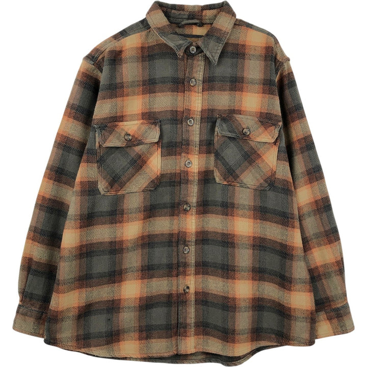 OUTDOOR LIFE Long-Sleeve Heavy Flannel Check Shirt, Men's Size XL (approx.) cotton brown type Vintage Second Hand