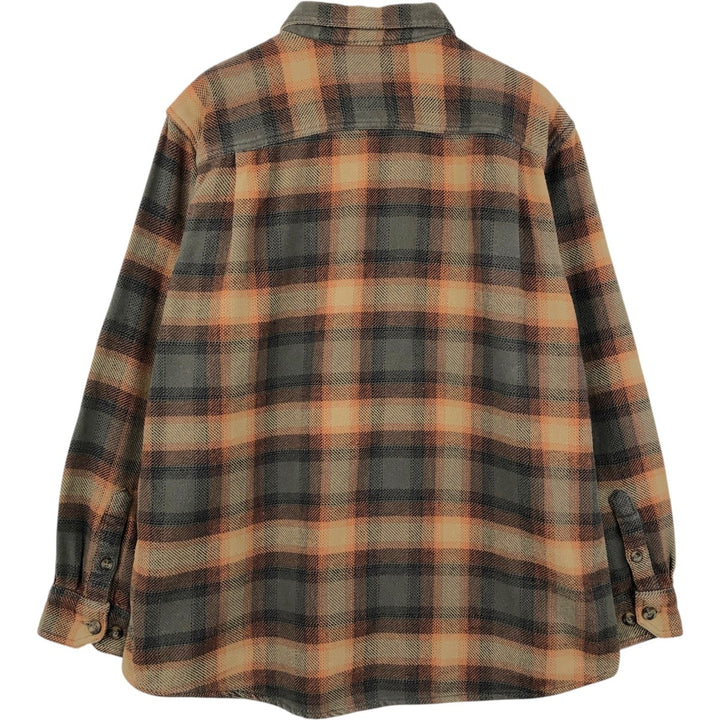 OUTDOOR LIFE Long-Sleeve Heavy Flannel Check Shirt, Men's Size XL (approx.) cotton brown type Vintage Second Hand