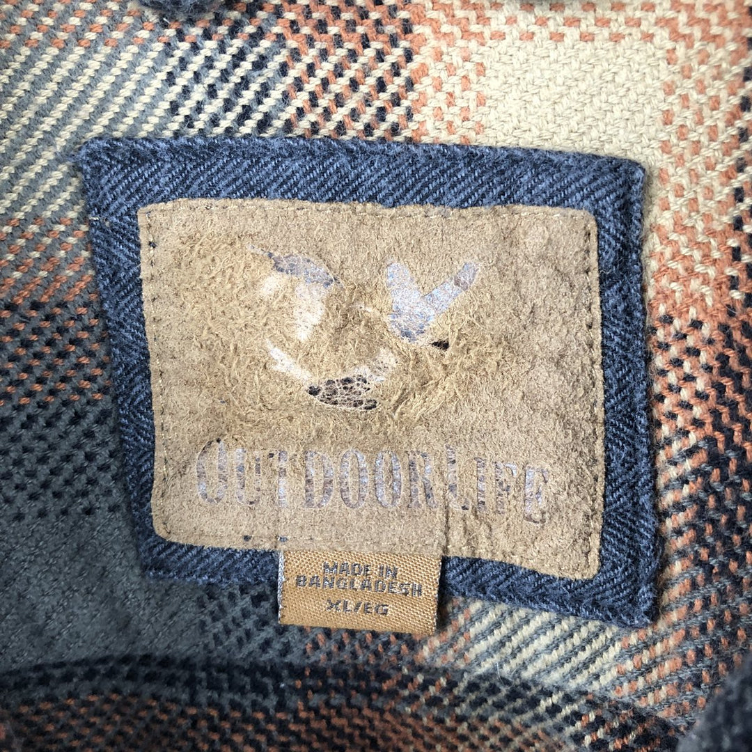 OUTDOOR LIFE Long-Sleeve Heavy Flannel Check Shirt, Men's Size XL (approx.) cotton brown type Vintage Second Hand