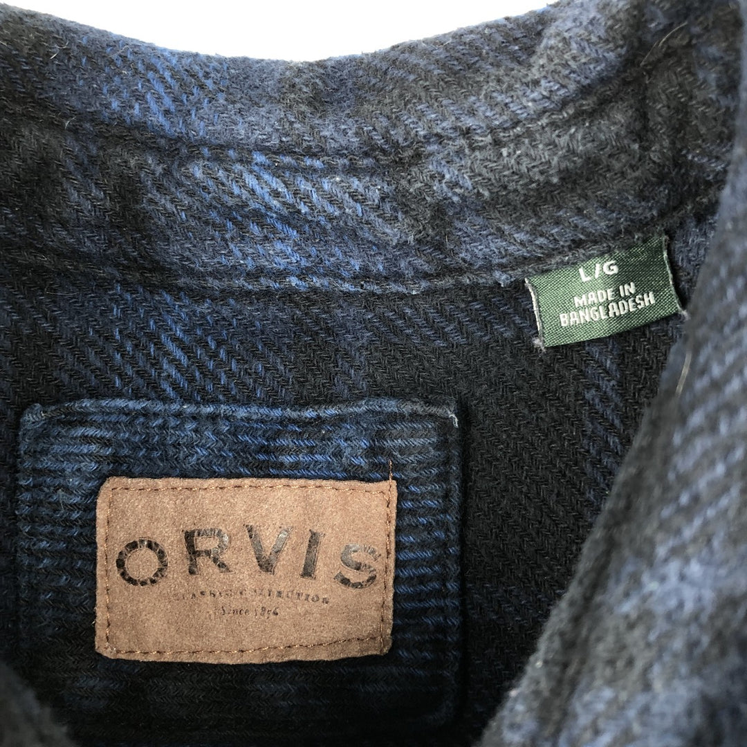ORVIS Long Sleeve Flannel Check Shirt, Men's Size L cotton blue type Vintage Second Hand