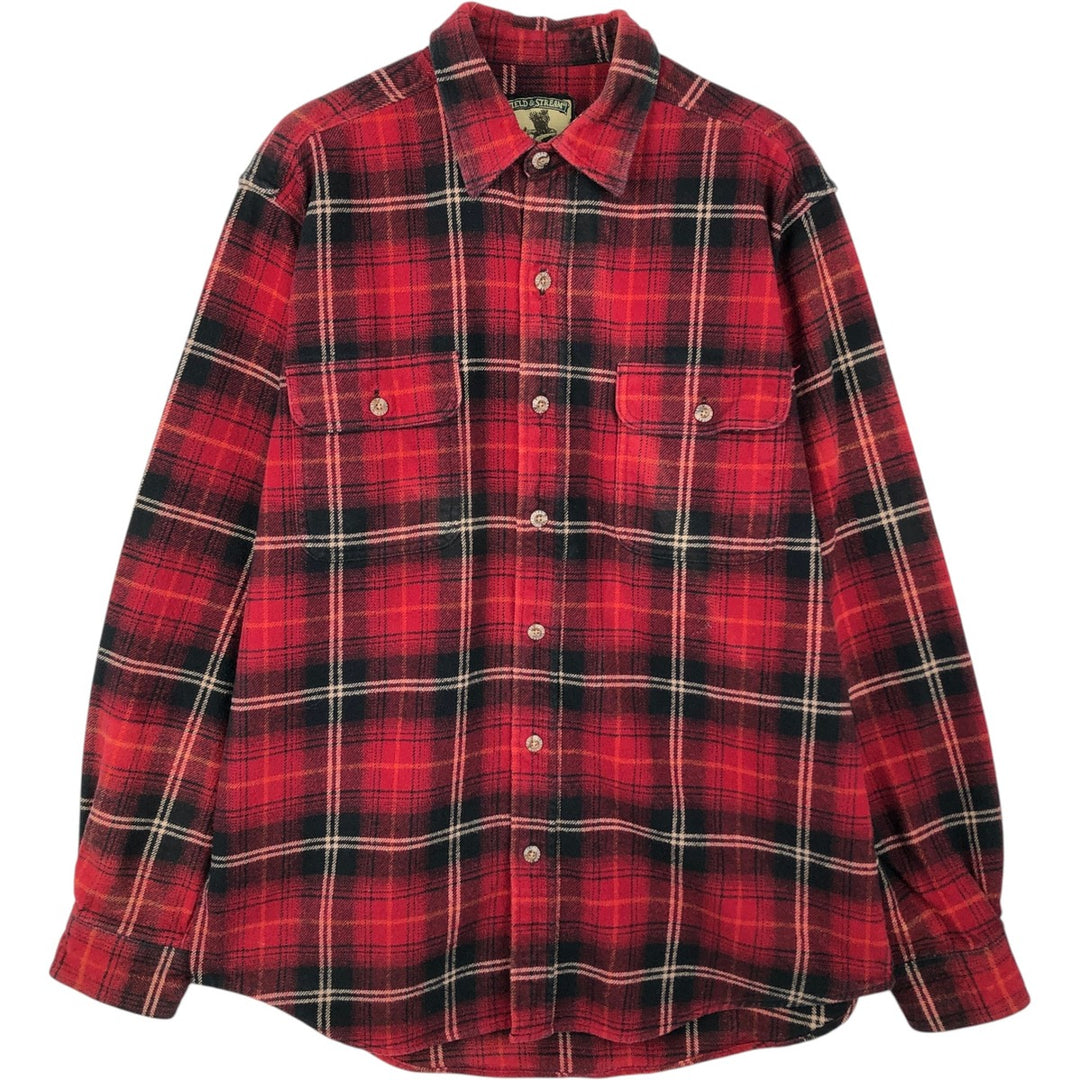 FIELD and STREAM Long Sleeve Flannel Check Shirt, Men's Size L cotton red type Vintage Second Hand