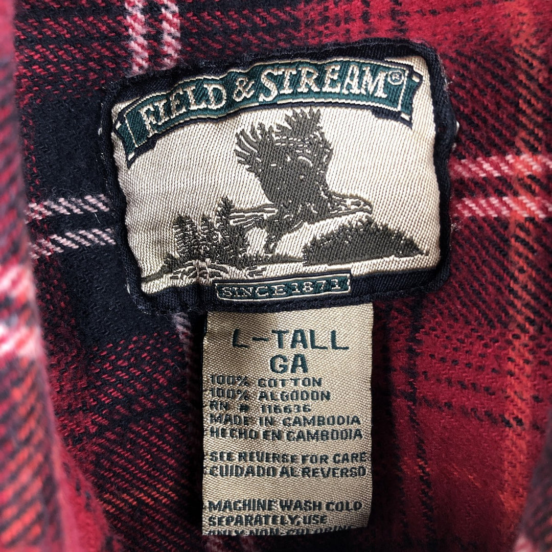 FIELD and STREAM Long Sleeve Flannel Check Shirt, Men's Size L cotton red type Vintage Second Hand