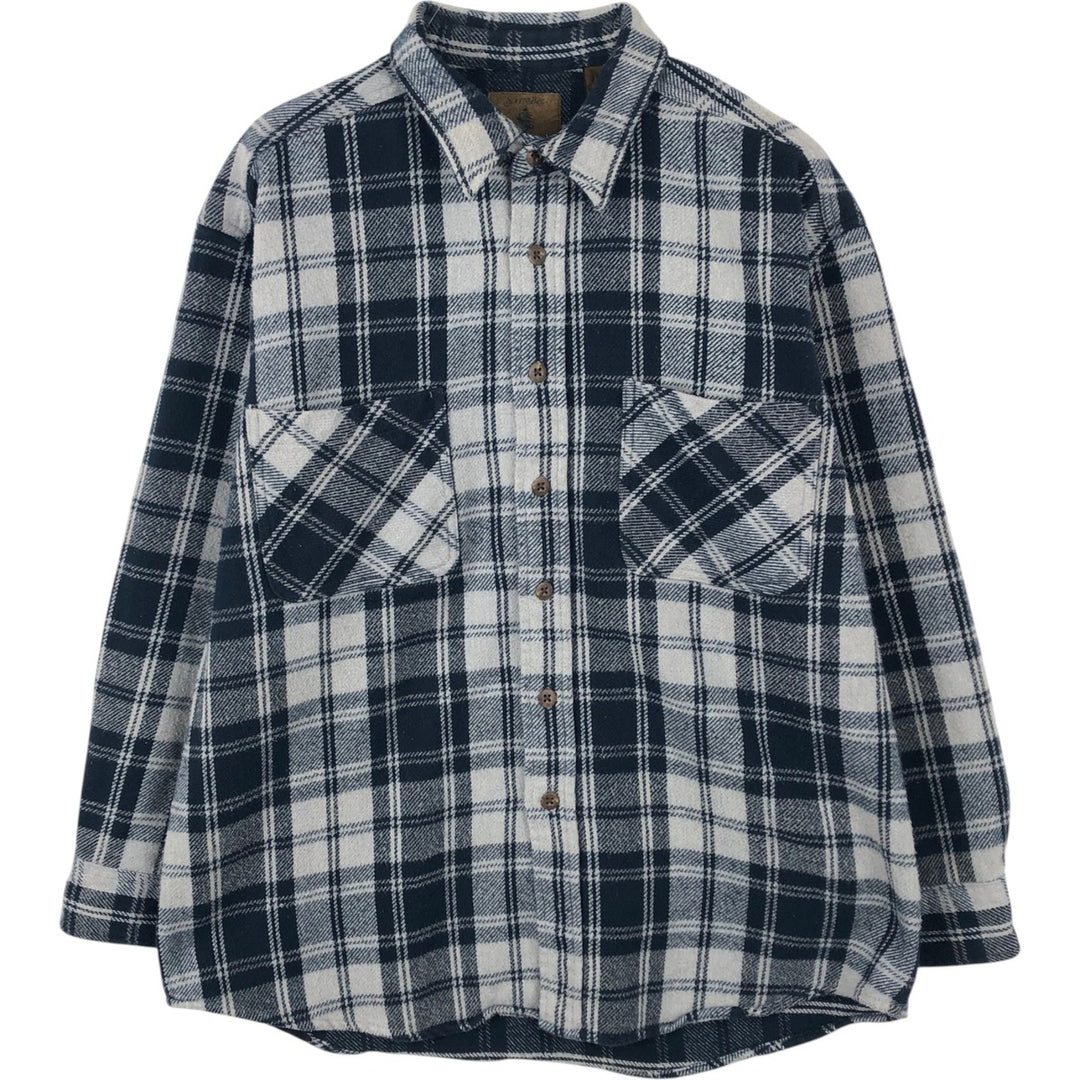 St. John's Bay Long Sleeve Flannel Check Shirt, Men's Size L cotton navy blue type Vintage Second Hand