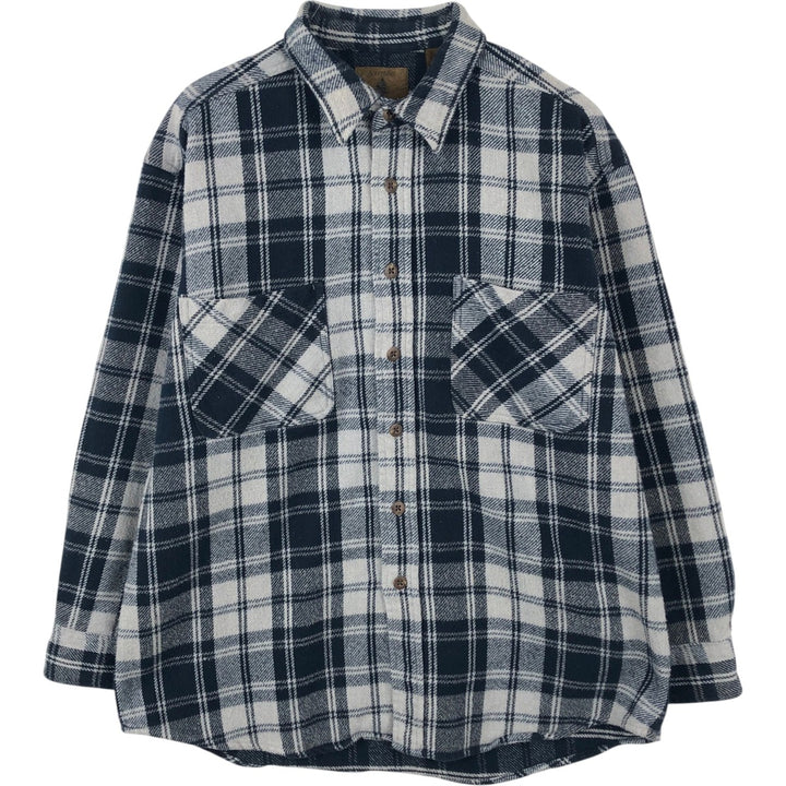 St. John's Bay Long Sleeve Flannel Check Shirt, Men's Size L cotton navy blue type Vintage Second Hand