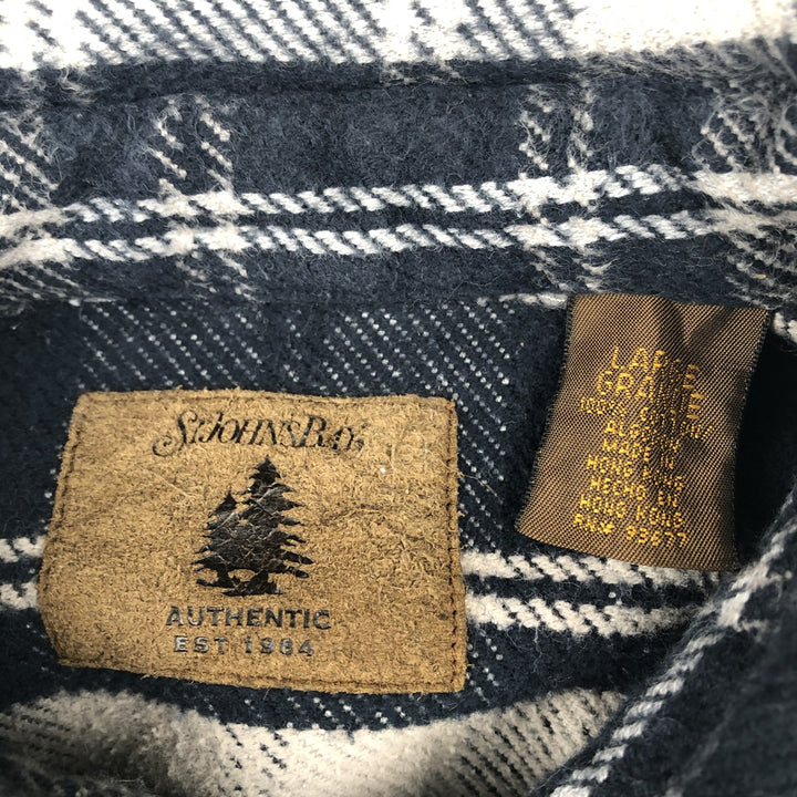 St. John's Bay Long Sleeve Flannel Check Shirt, Men's Size L cotton navy blue type Vintage Second Hand