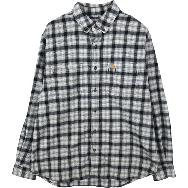 Carhartt Relaxed Fit Check Pattern Long Sleeve Button-Down Light Flannel Check Shirt, Men's Size L (approx.) cotton black type Vintage Second Hand