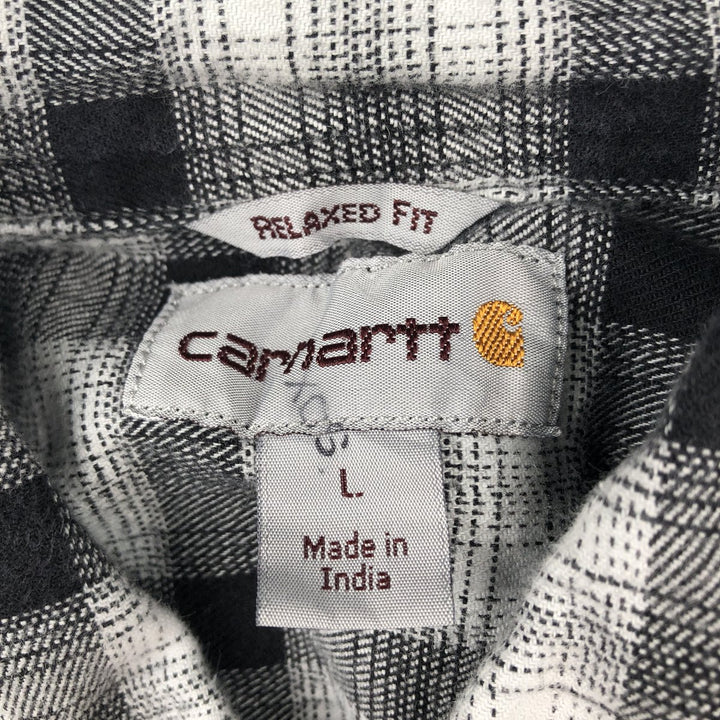 Carhartt Relaxed Fit Check Pattern Long Sleeve Button-Down Light Flannel Check Shirt, Men's Size L (approx.) cotton black type Vintage Second Hand