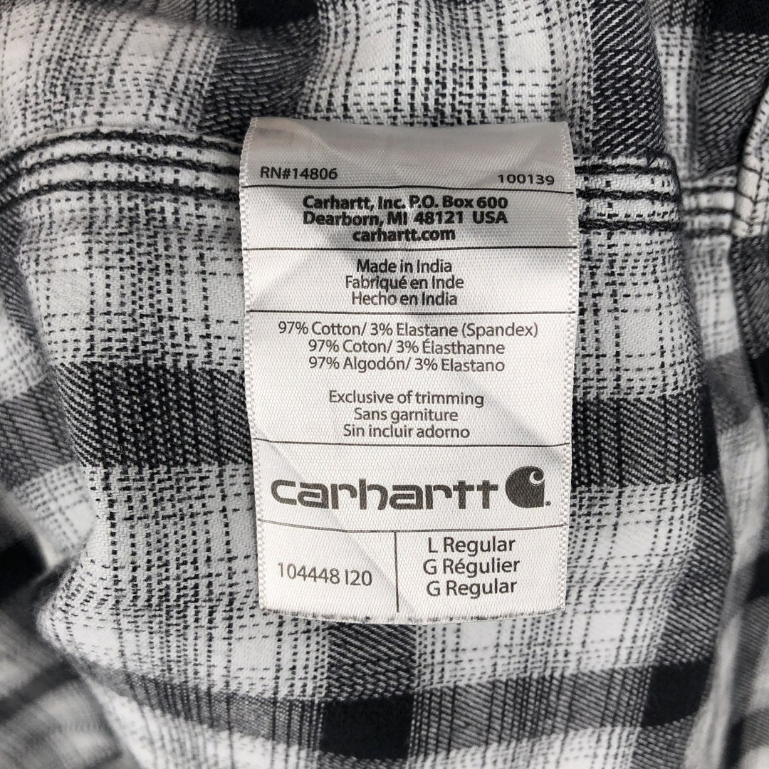 Carhartt Relaxed Fit Check Pattern Long Sleeve Button-Down Light Flannel Check Shirt, Men's Size L (approx.) cotton black type Vintage Second Hand