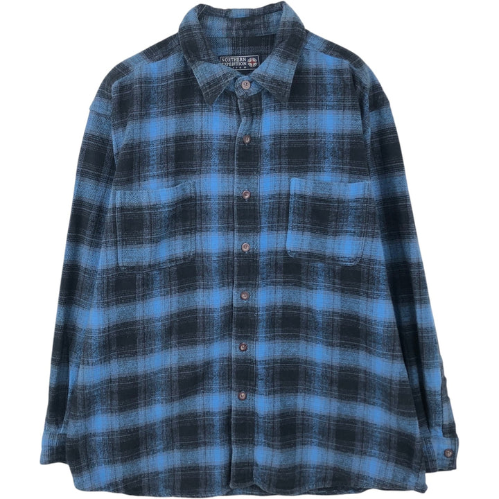 NORTHERN EXPEDITION Ombre Check Long-Sleeve Flannel Check Shirt, Men's Size L (approx.) cotton blue type Vintage Second Hand