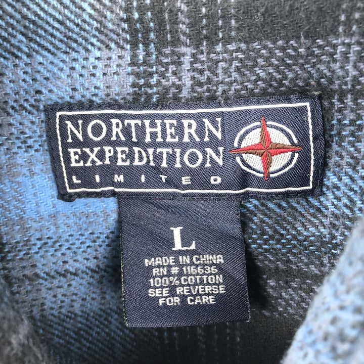 NORTHERN EXPEDITION Ombre Check Long-Sleeve Flannel Check Shirt, Men's Size L (approx.) cotton blue type Vintage Second Hand