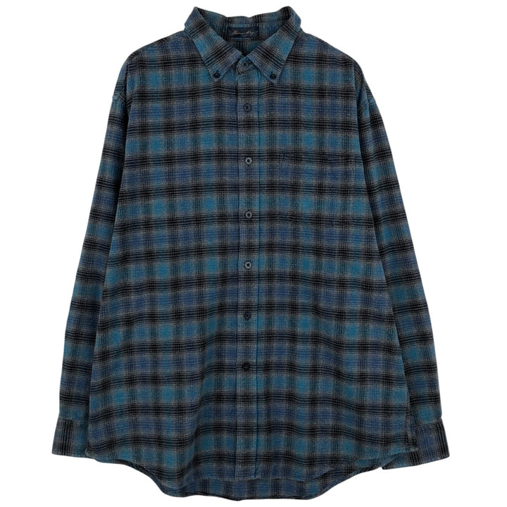 Pendleton Thomas Kay Ombre Check Long-Sleeve Button-Down Light Flannel Check Shirt, Men's Size L (approx.) unclear blue type Vintage Second Hand