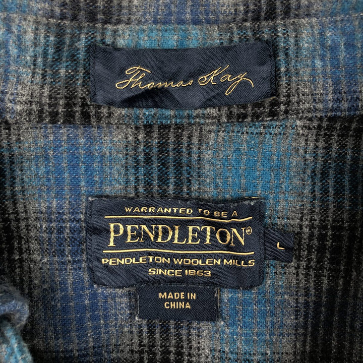 Pendleton Thomas Kay Ombre Check Long-Sleeve Button-Down Light Flannel Check Shirt, Men's Size L (approx.) unclear blue type Vintage Second Hand