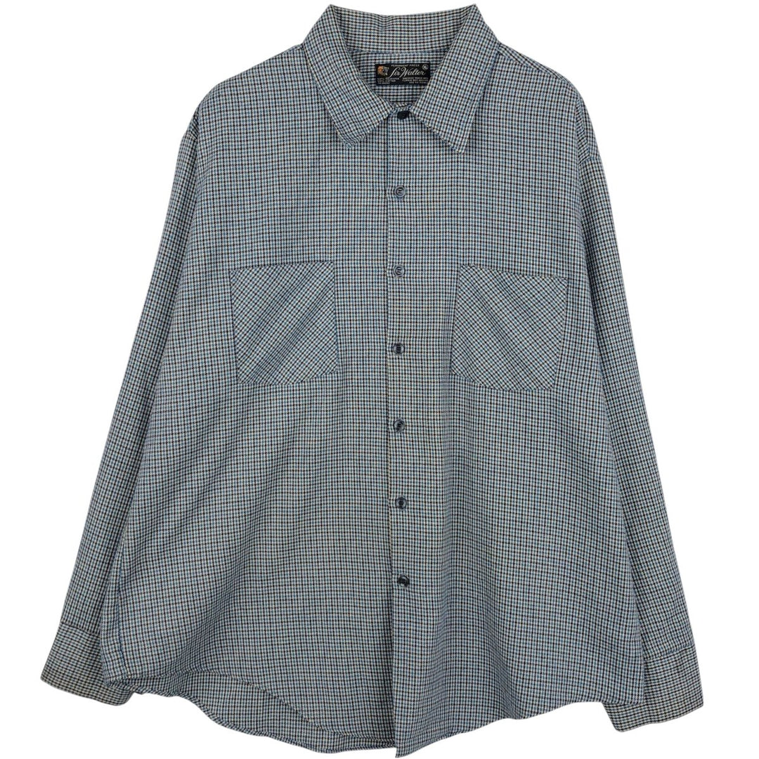 Sir Walter Check Pattern Long-Sleeve Flannel Check Shirt, Men's Size XL (approx.) polyester Blue type light blue Vintage Second Hand