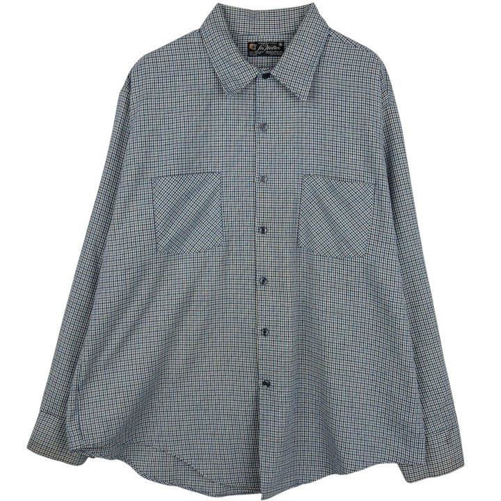 Sir Walter Check Pattern Long-Sleeve Flannel Check Shirt, Men's Size XL (approx.) polyester Blue type light blue Vintage Second Hand
