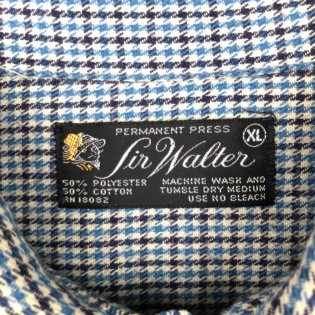 Sir Walter Check Pattern Long-Sleeve Flannel Check Shirt, Men's Size XL (approx.) polyester Blue type light blue Vintage Second Hand