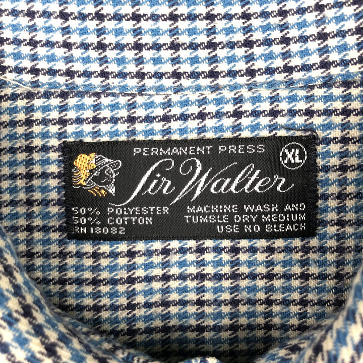 Sir Walter Check Pattern Long-Sleeve Flannel Check Shirt, Men's Size XL (approx.) polyester Blue type light blue Vintage Second Hand