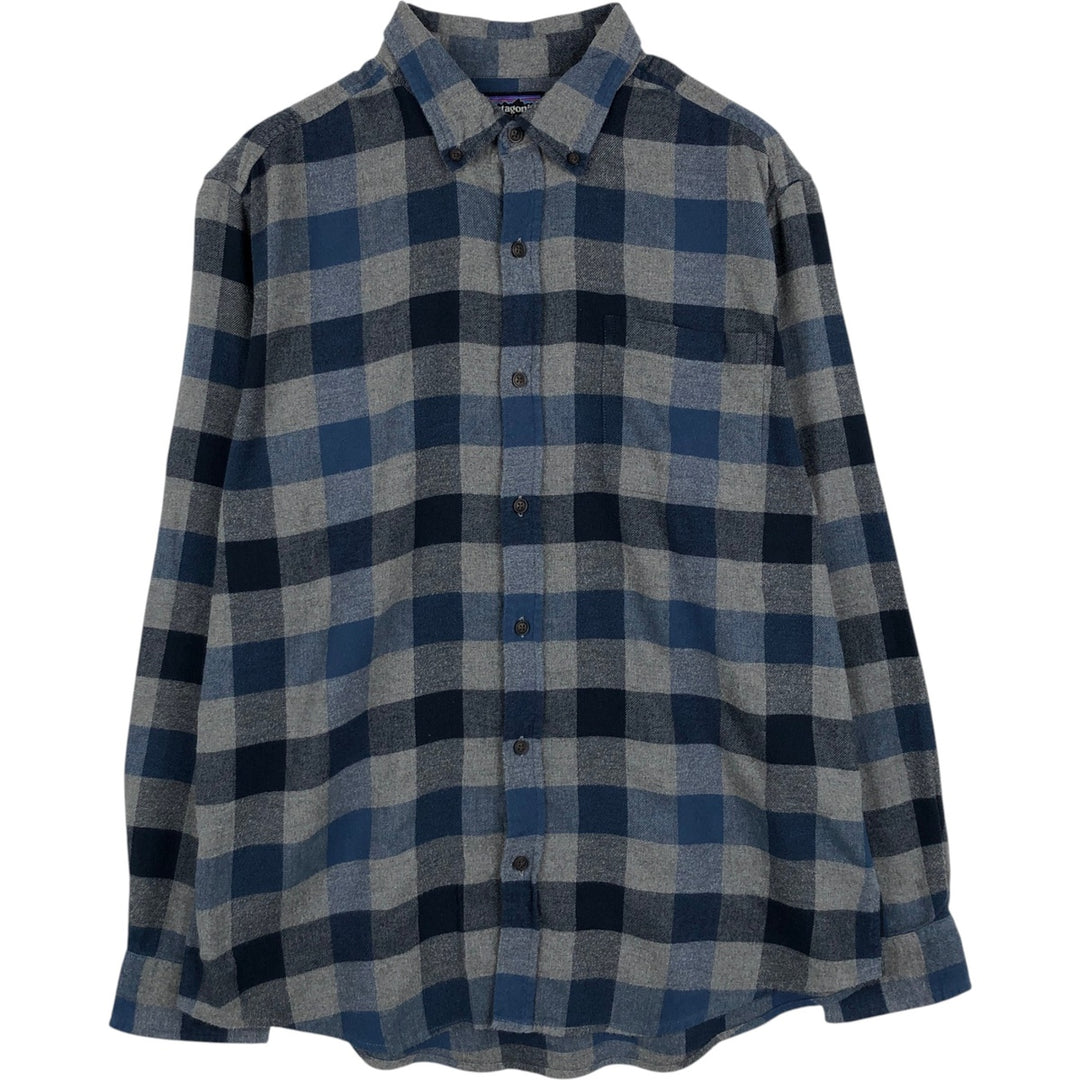 2000'S Patagonia Organic Cotton 53856F0 Long-Sleeve Button-Down Light Flannel Check Shirt, Men's Size M (approx.) cotton gray type Vintage Second Hand
