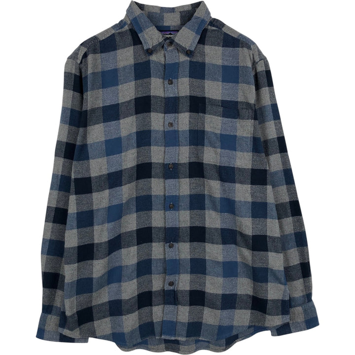 2000'S Patagonia Organic Cotton 53856F0 Long-Sleeve Button-Down Light Flannel Check Shirt, Men's Size M (approx.) cotton gray type Vintage Second Hand