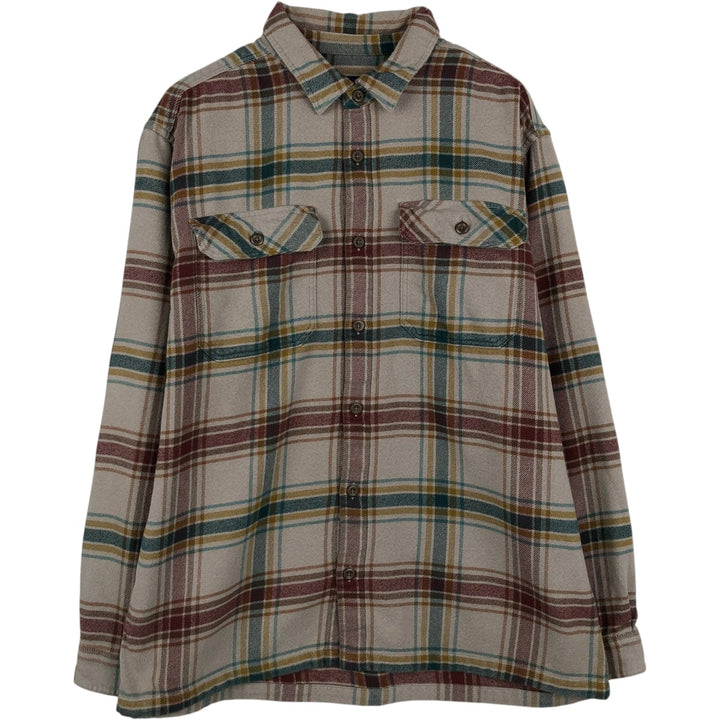 Patagonia 53947FA19 Long-Sleeve Flannel Check Shirt, Boxy Shirt, Men's Size L (approx.) cotton Beige type Vintage Second Hand