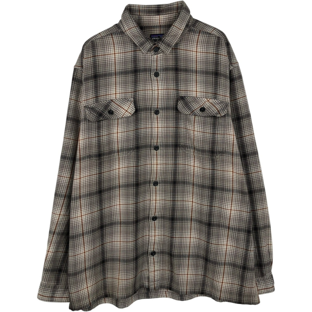 Patagonia Organic Cotton 53947FA13 Long-Sleeve Flannel Check Shirt, Men's Size XL (approx.) Organic cotton Beige type Vintage Second Hand