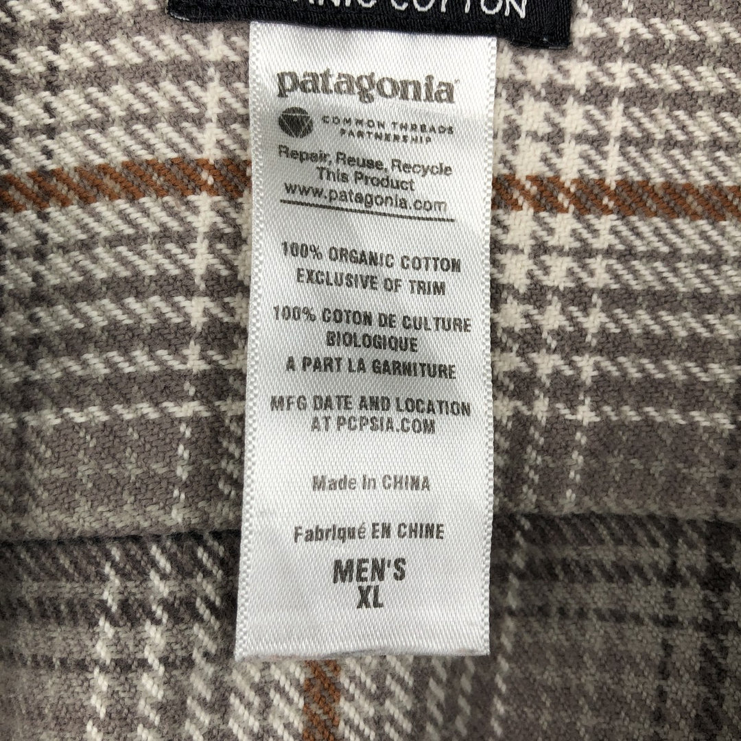Patagonia Organic Cotton 53947FA13 Long-Sleeve Flannel Check Shirt, Men's Size XL (approx.) Organic cotton Beige type Vintage Second Hand