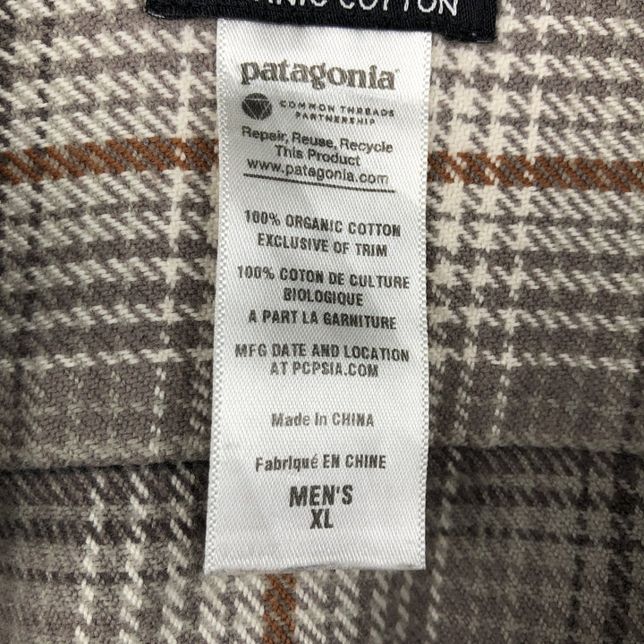 Patagonia Organic Cotton 53947FA13 Long-Sleeve Flannel Check Shirt, Men's Size XL (approx.) Organic cotton Beige type Vintage Second Hand