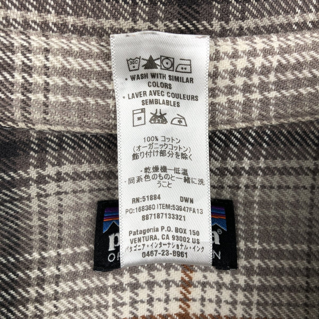 Patagonia Organic Cotton 53947FA13 Long-Sleeve Flannel Check Shirt, Men's Size XL (approx.) Organic cotton Beige type Vintage Second Hand