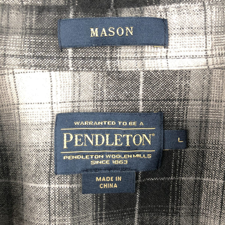 Pendleton MASON Long-Sleeve Button-Down Light Flannel Check Shirt, Men's Size L (approx.) cotton black type Vintage Second Hand