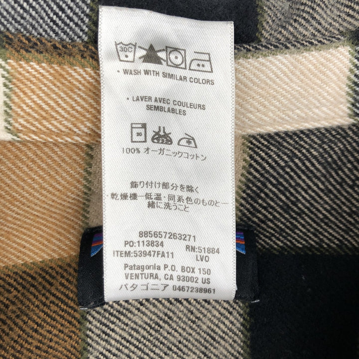 Patagonia ORGANIC COTTON 53947FA11 Long-Sleeve Flannel Check Shirt, Men's Size S (approx.) Organic cotton Beige type Vintage Second Hand