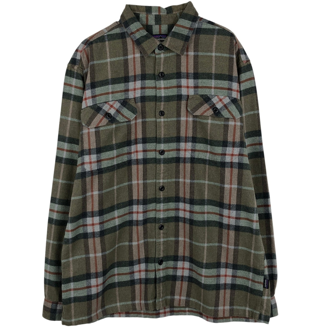 Patagonia ORGANIC COTTON 42400FA21 Long-Sleeve Flannel Check Shirt, Men's Size L (approx.) Organic cotton Beige type Vintage Second Hand