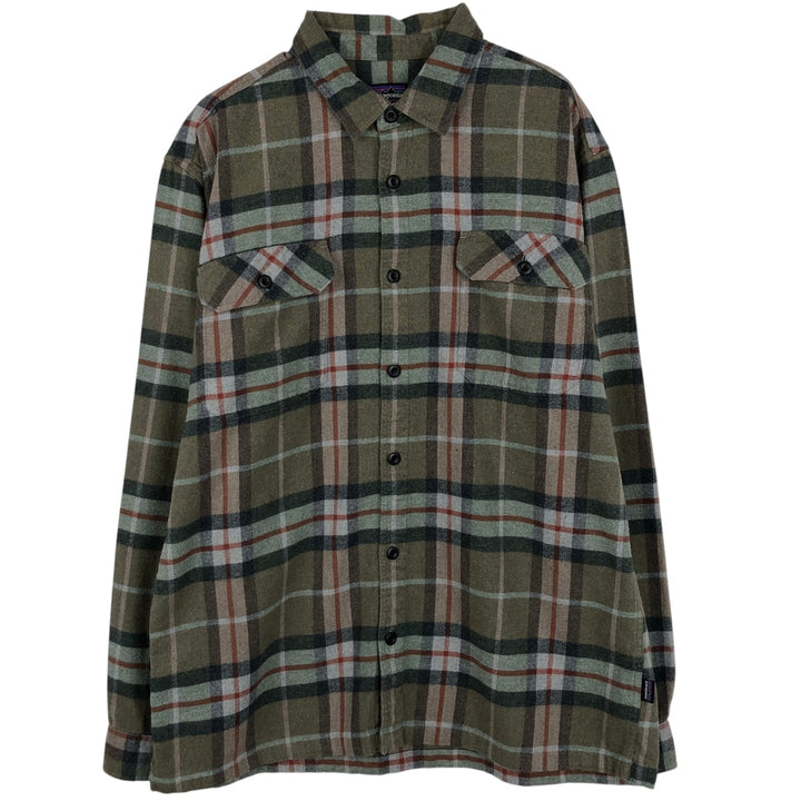 Patagonia ORGANIC COTTON 42400FA21 Long-Sleeve Flannel Check Shirt, Men's Size L (approx.) Organic cotton Beige type Vintage Second Hand