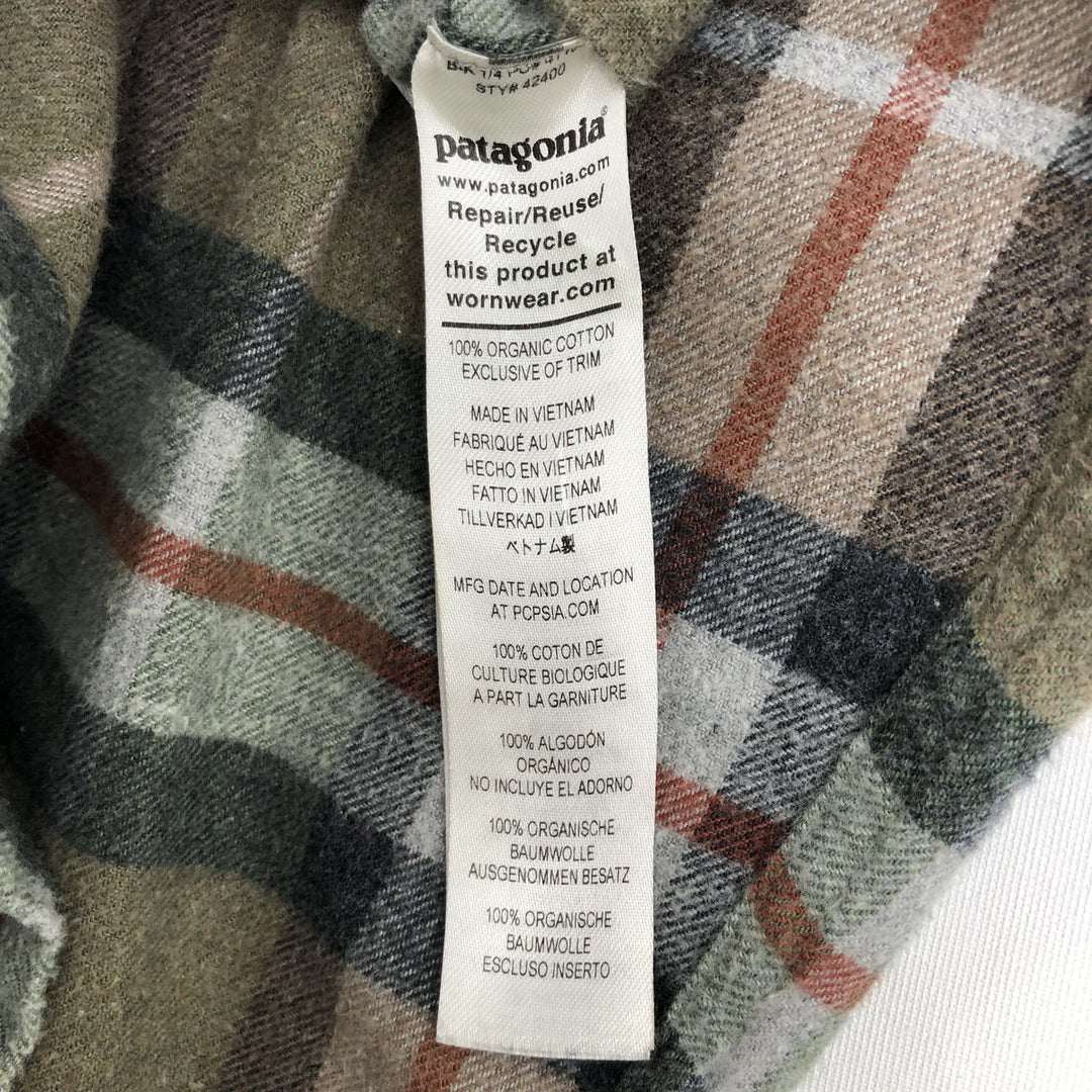Patagonia ORGANIC COTTON 42400FA21 Long-Sleeve Flannel Check Shirt, Men's Size L (approx.) Organic cotton Beige type Vintage Second Hand