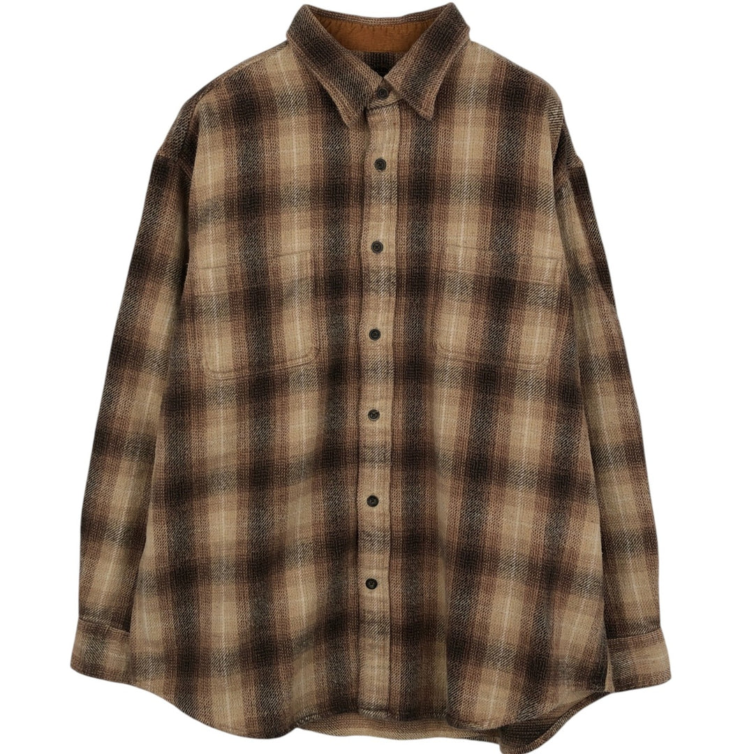 90s-00'S St. John's Bay BRAWNY Ombre Check Long Sleeve Heavy Flannel Check Shirt, Men's XL (approx.) Vintage cotton Beige type Vintage Second Hand