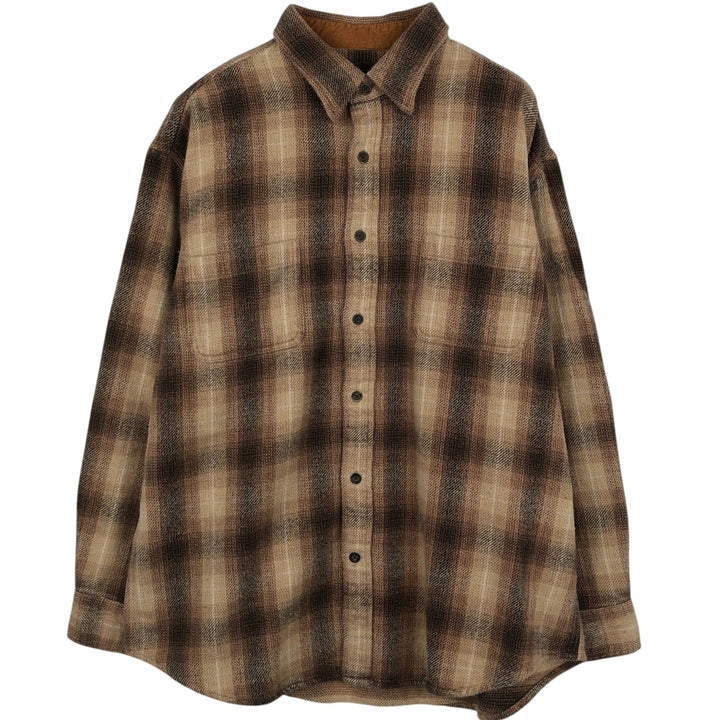 90s-00'S St. John's Bay BRAWNY Ombre Check Long Sleeve Heavy Flannel Check Shirt, Men's XL (approx.) Vintage cotton Beige type Vintage Second Hand