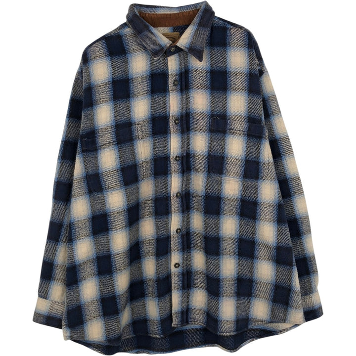 90s-00'S St. John's Bay Ombre Check Long-Sleeve Heavy Flannel Check Shirt, Men's Size L (Equivalent), Vintage cotton blue type Vintage Second Hand